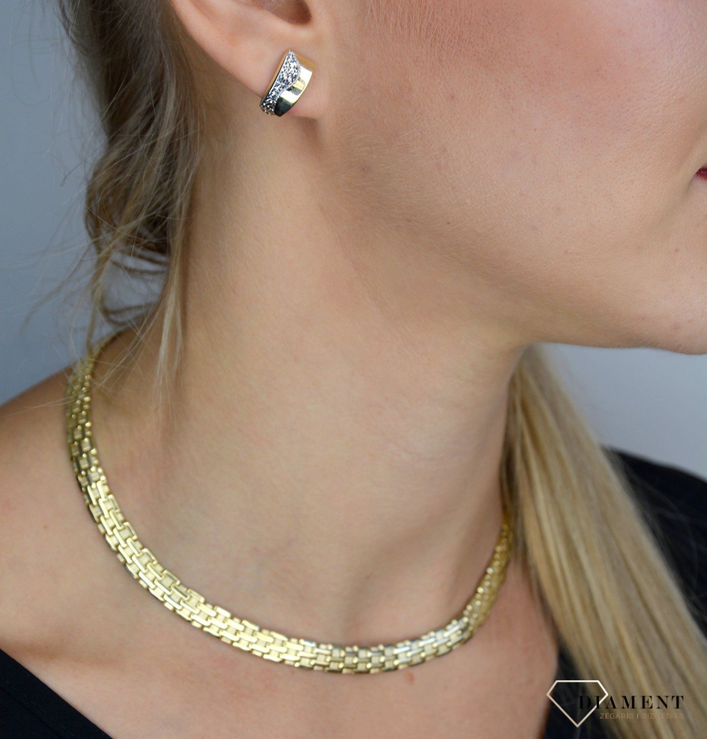 Złote kolczyki 333 uniwersalny kształt z białym złotem KL 6160 333.jpg